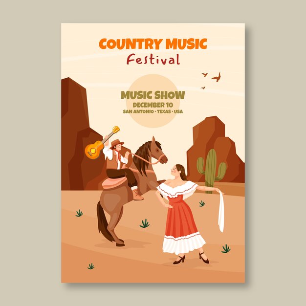 Music hand drawn flat country music poster