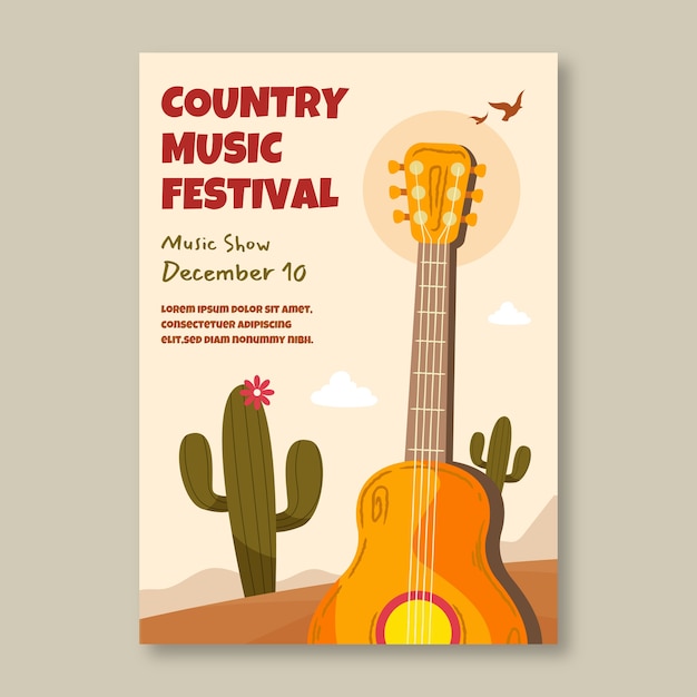 Free vector music hand drawn flat country music poster