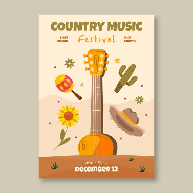 Music hand drawn flat country music poster