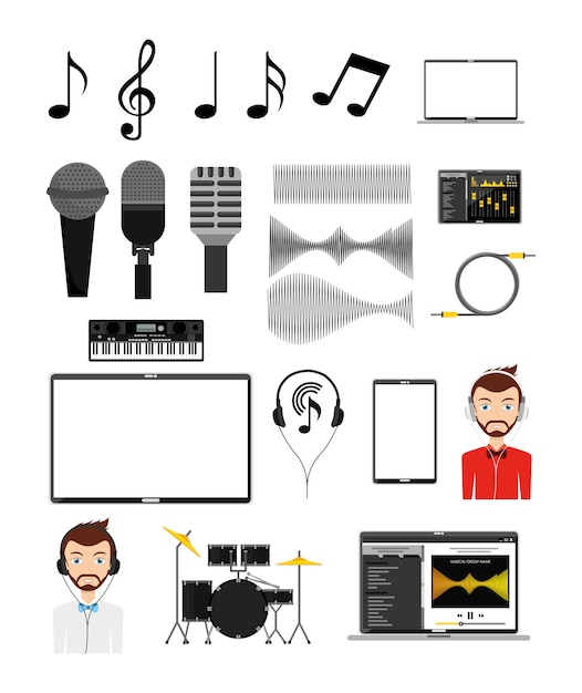 無料ベクター 音楽のアイコンを設定