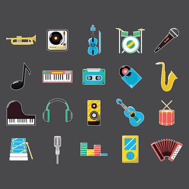 Vettore gratuito musica icone strumento di raccolta