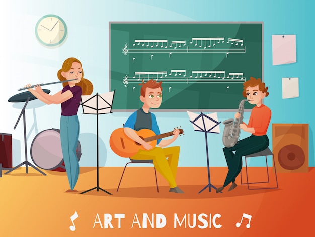 Free vector music lesson cartoon illustration