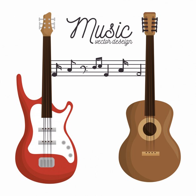 music letter electric guitar and wooden guitar white background