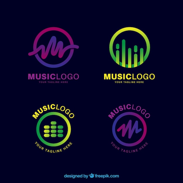Бесплатное векторное изображение Коллекция логотипов для музыки с градиентным стилем
