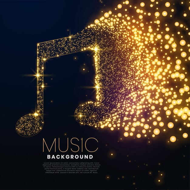 Music note made with glowing particles background design