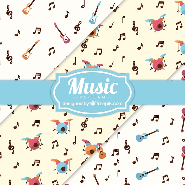 Free vector music notes and instruments pattern background