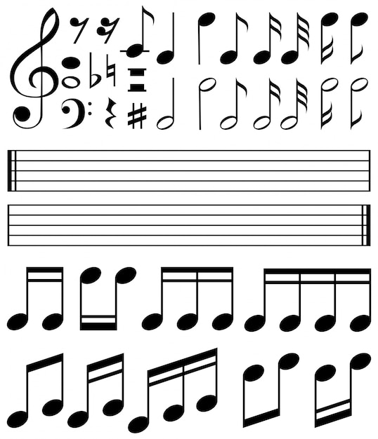 Музыкальные ноты и шаблон для линейной бумаги