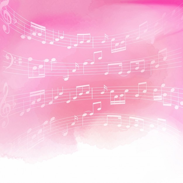 Music notes on a pink watercolor background