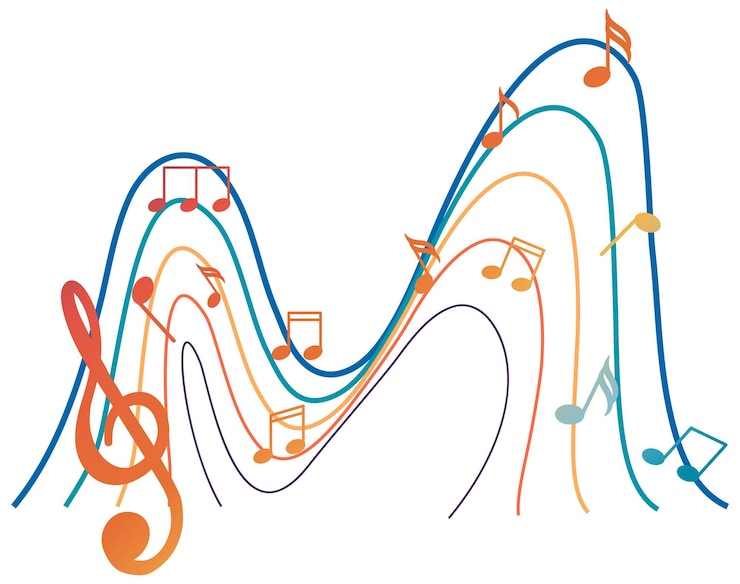 Free Vector music notes rainbow colourful on white background