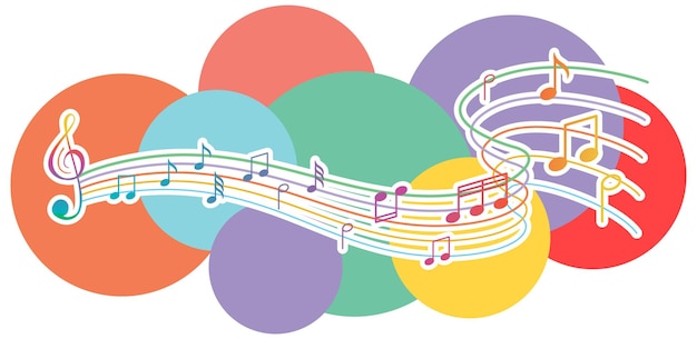 Music notes rainbow colourful on white background