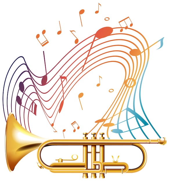 Free vector music notes rainbow colourful with trumpet on white background