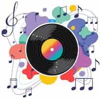 Free vector music notes rainbow colourful with vinyl record on white backgro