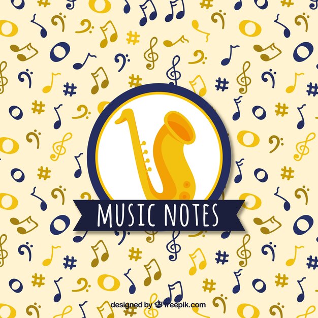Music notes and saxophone background