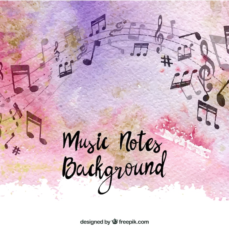 Free Vector music notes on watercolor background