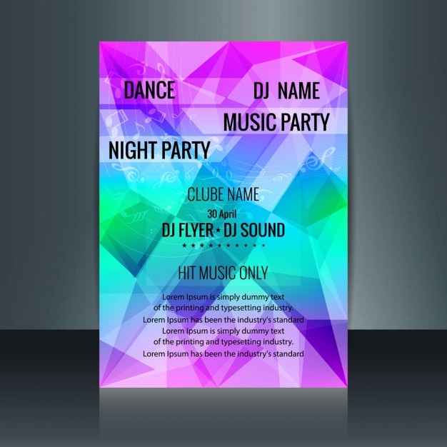 Free vector music party colorful flyer with polygons