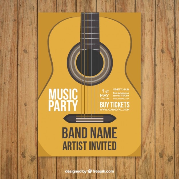 Free vector music party poster template with guitar