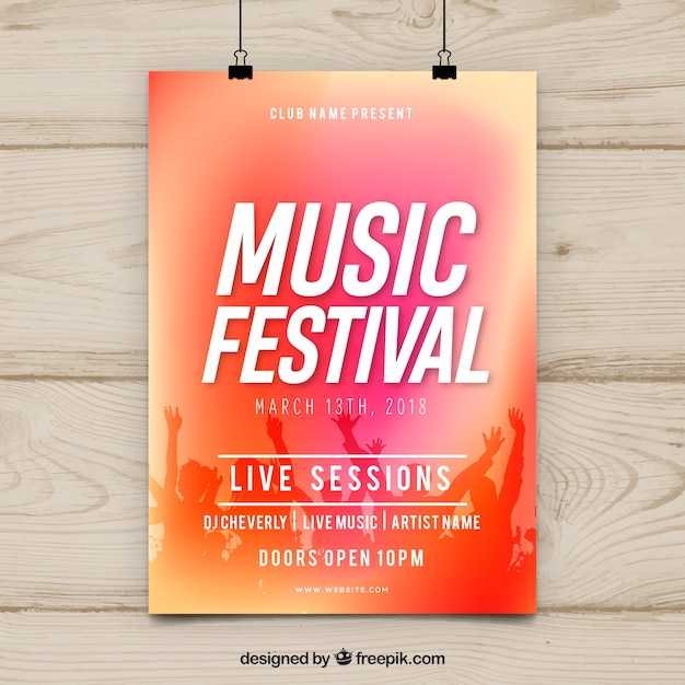 Free vector music party poster with crowd