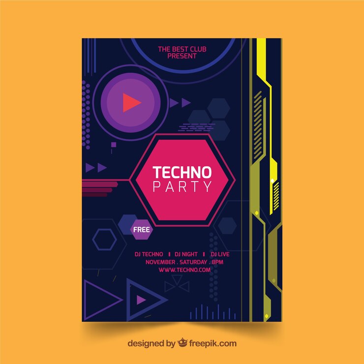 Free Vector music party poster with geometric shapes