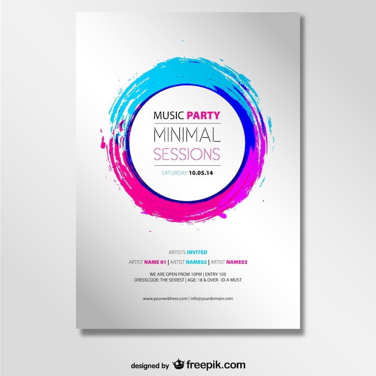 Free Vector music party poster with a watercolor circle