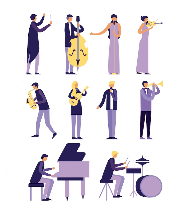 Free Vector music people instruments