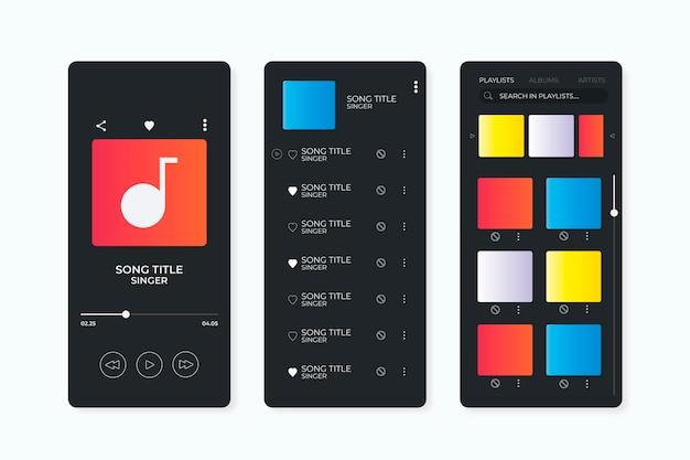 Free vector music player app interface collection