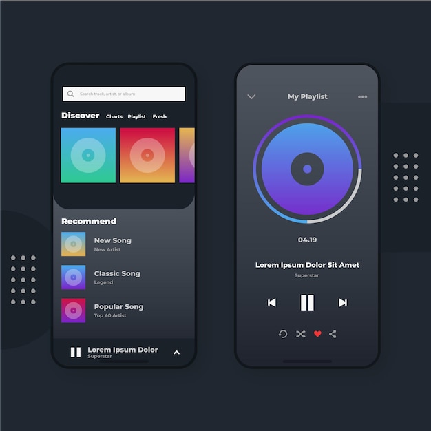 무료 벡터 음악 플레이어 앱 인터페이스 컬렉션