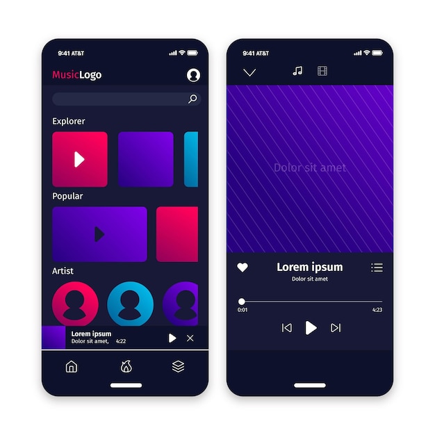 Concetto di interfaccia app lettore musicale