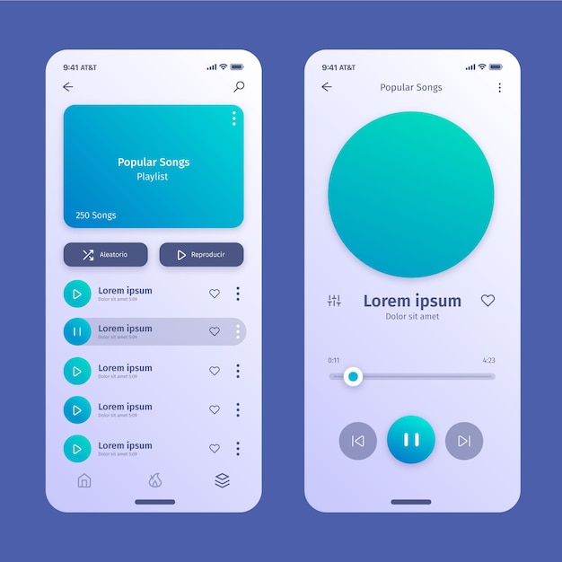무료 벡터 음악 플레이어 앱 인터페이스 개념