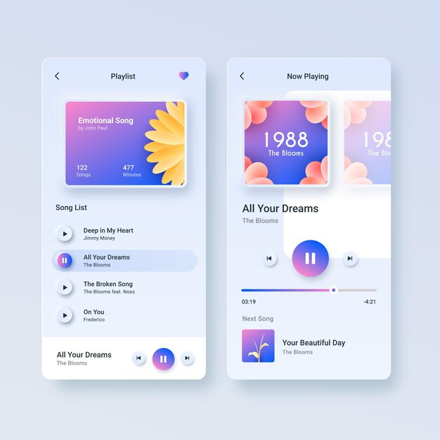 Music player app interface template set