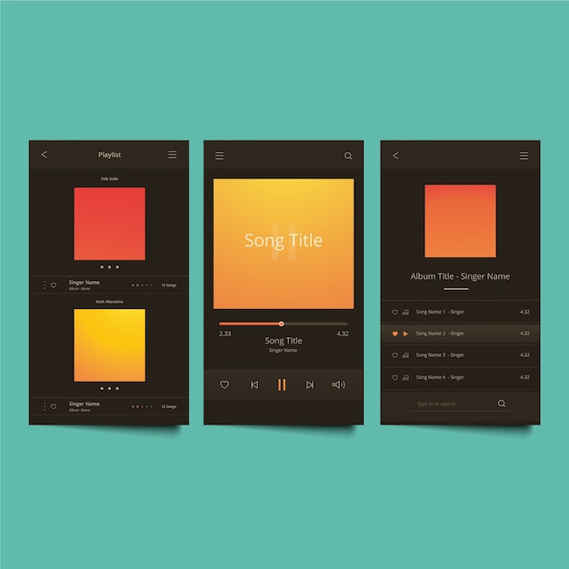 Free vector music player app interface