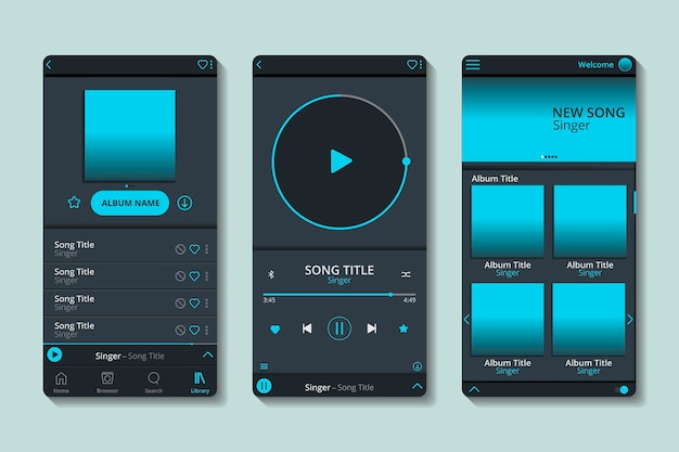 Vettore gratuito interfaccia dell'app del lettore musicale