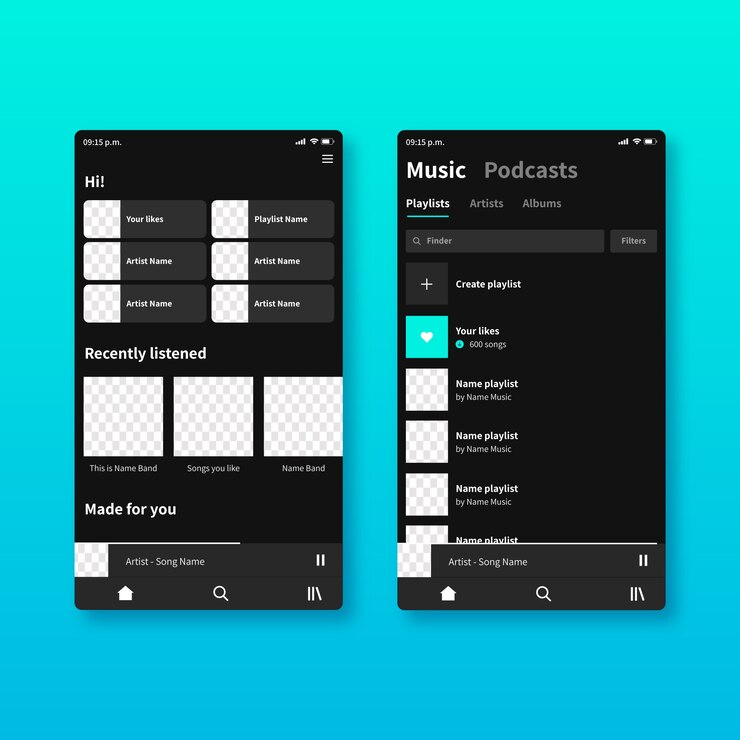 Free Vector music player app interface