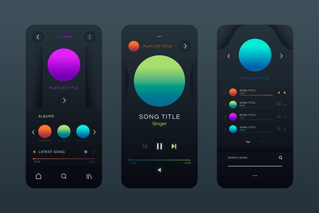 Music player app template interface design