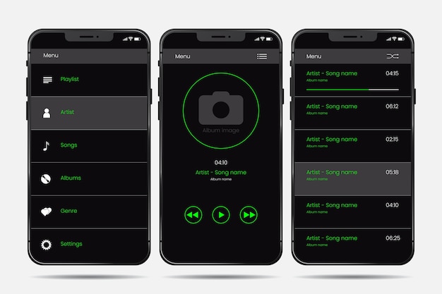 Music player app template interface
