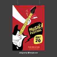 Free vector music poster design with guitar