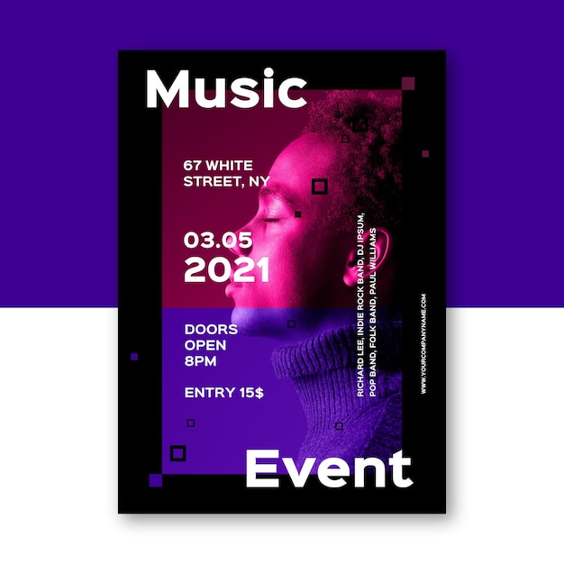 Бесплатное векторное изображение Музыкальный плакат на 2021 год с фото