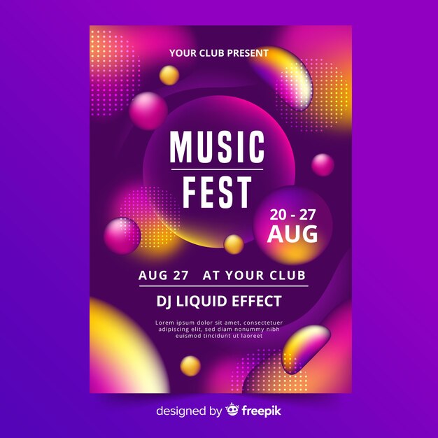 Music poster template with liquid effect