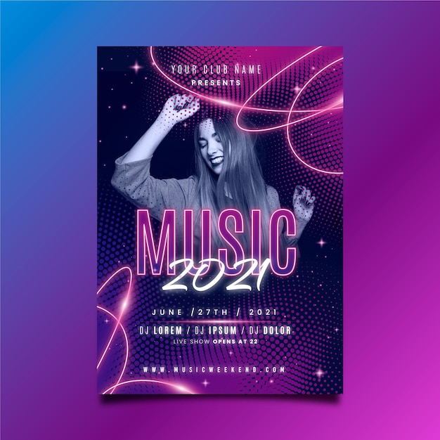 Free vector music poster template with woman dancing