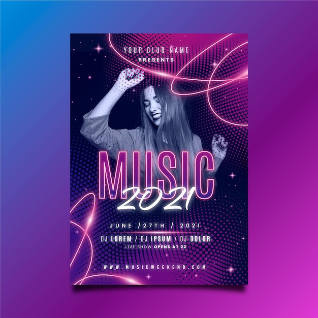 Music poster template with woman dancing