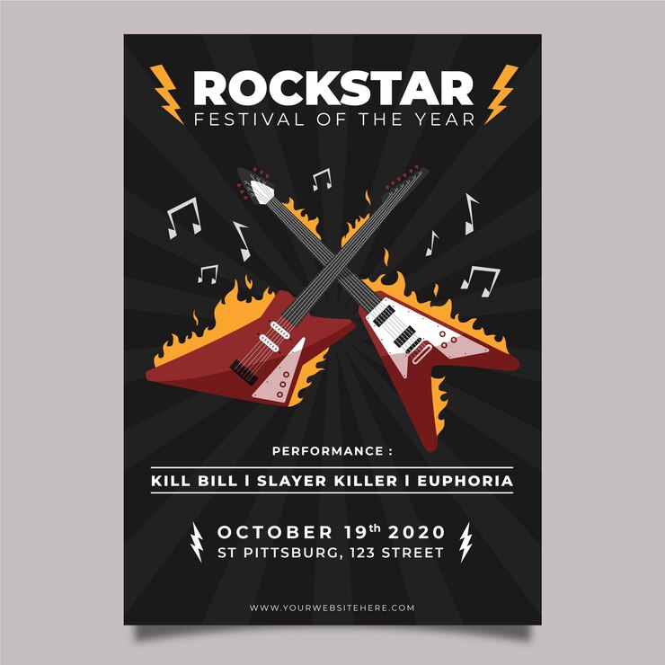 Free Vector music poster with electric guitars