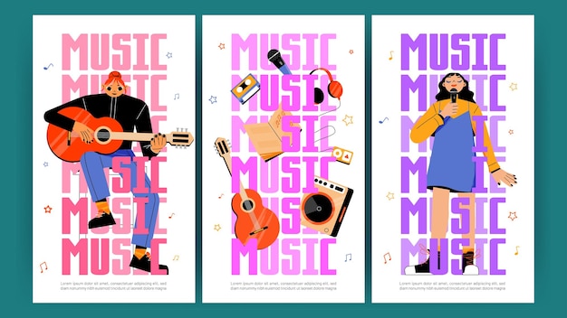 Free vector music posters with singer and musician with guitar