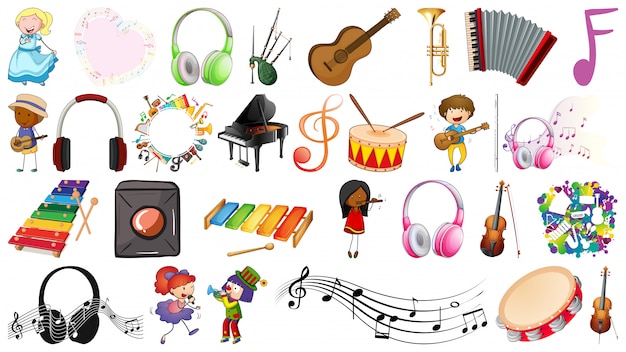 Free vector music set of people and objects