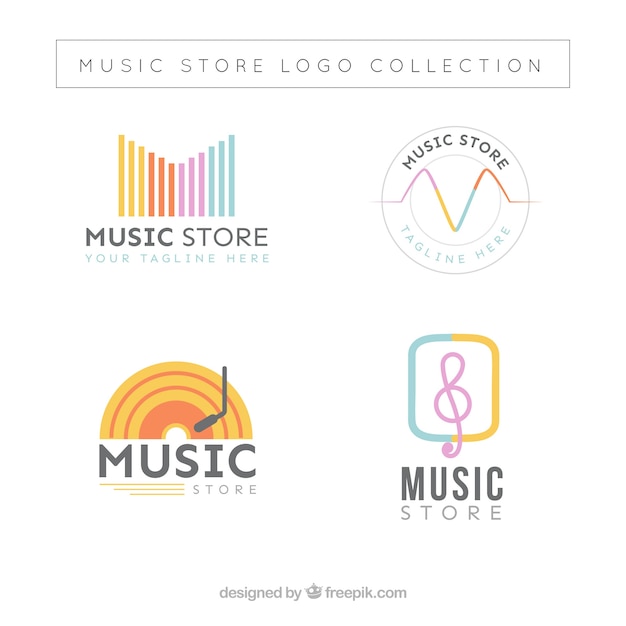 Music store logo collection with flat design