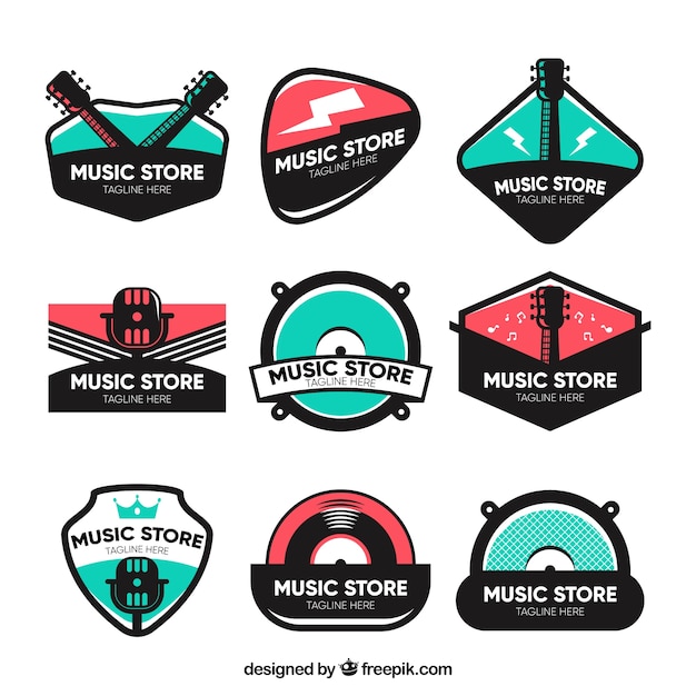 Free vector music store logo collection with flat design