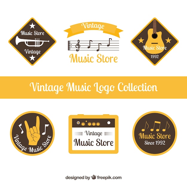 Free vector music store logo collection with vintage style