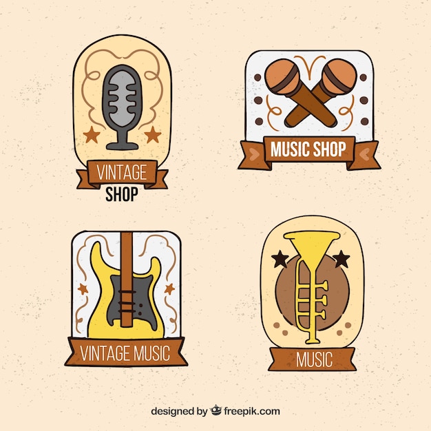 Music store logo collection with vintage style