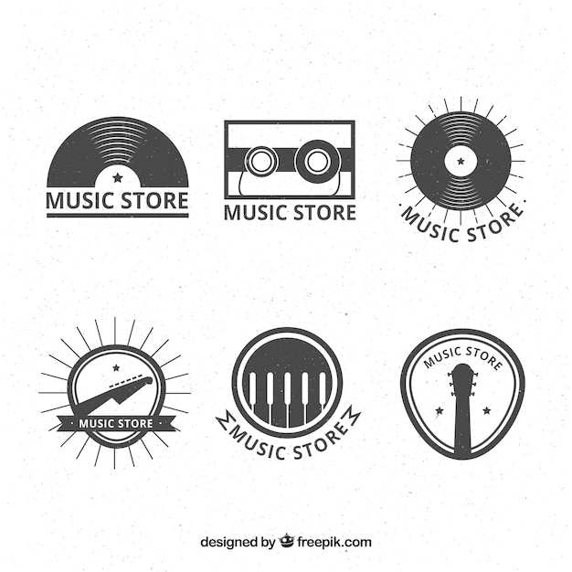 Free vector music store logo collection with vintage style