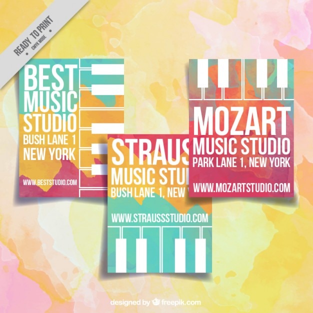 Music studio cards with watercolors