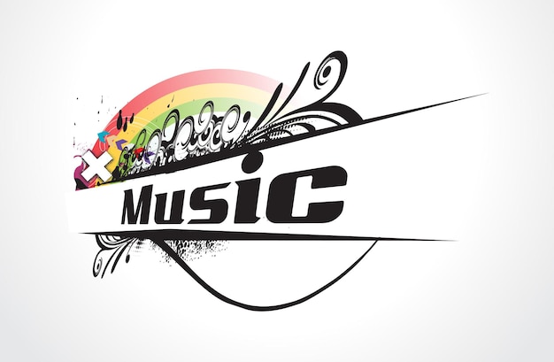 Music theme with floral grunge banner, vector illustration