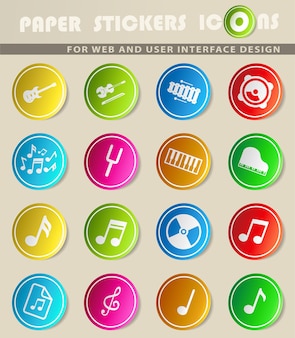 Music vector icons on colored paper stickers